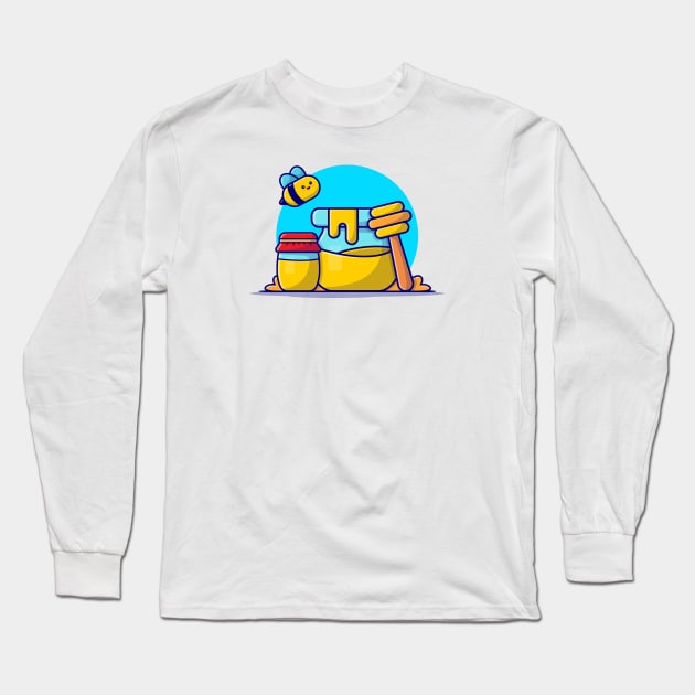 Jar with Honey, Honeycomb and Cute Bee Autumn Cartoon Vector Icon Illustration Long Sleeve T-Shirt by Catalyst Labs